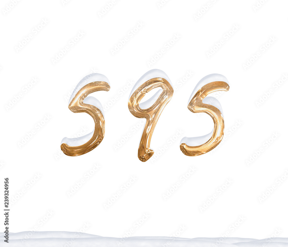 Gold Number 595 with Snow on white background Gold Number 595 with Snow on white background