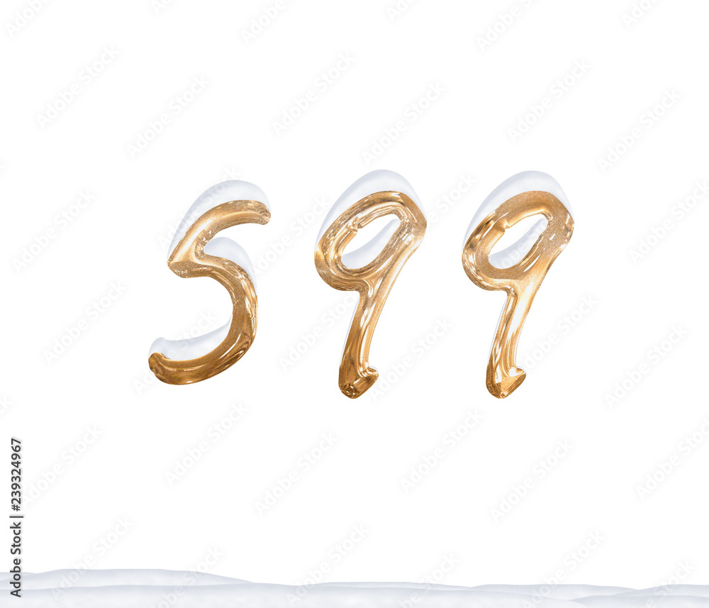 Gold Number 599 with Snow on white background Gold Number 599 with Snow on white background