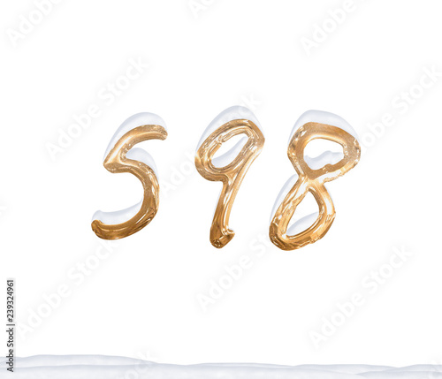 Gold Number 598 with Snow on white background