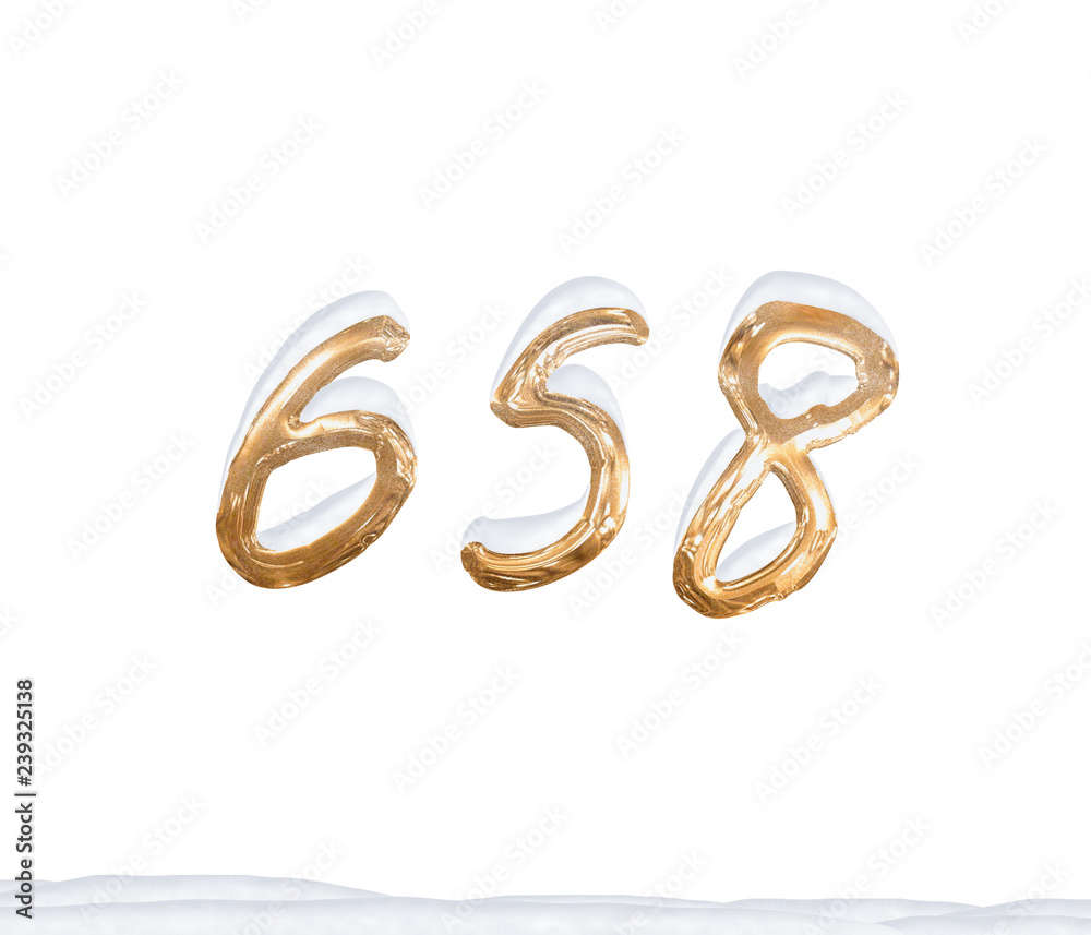 Gold Number 658 with Snow on white background Gold Number 658 with Snow on white background