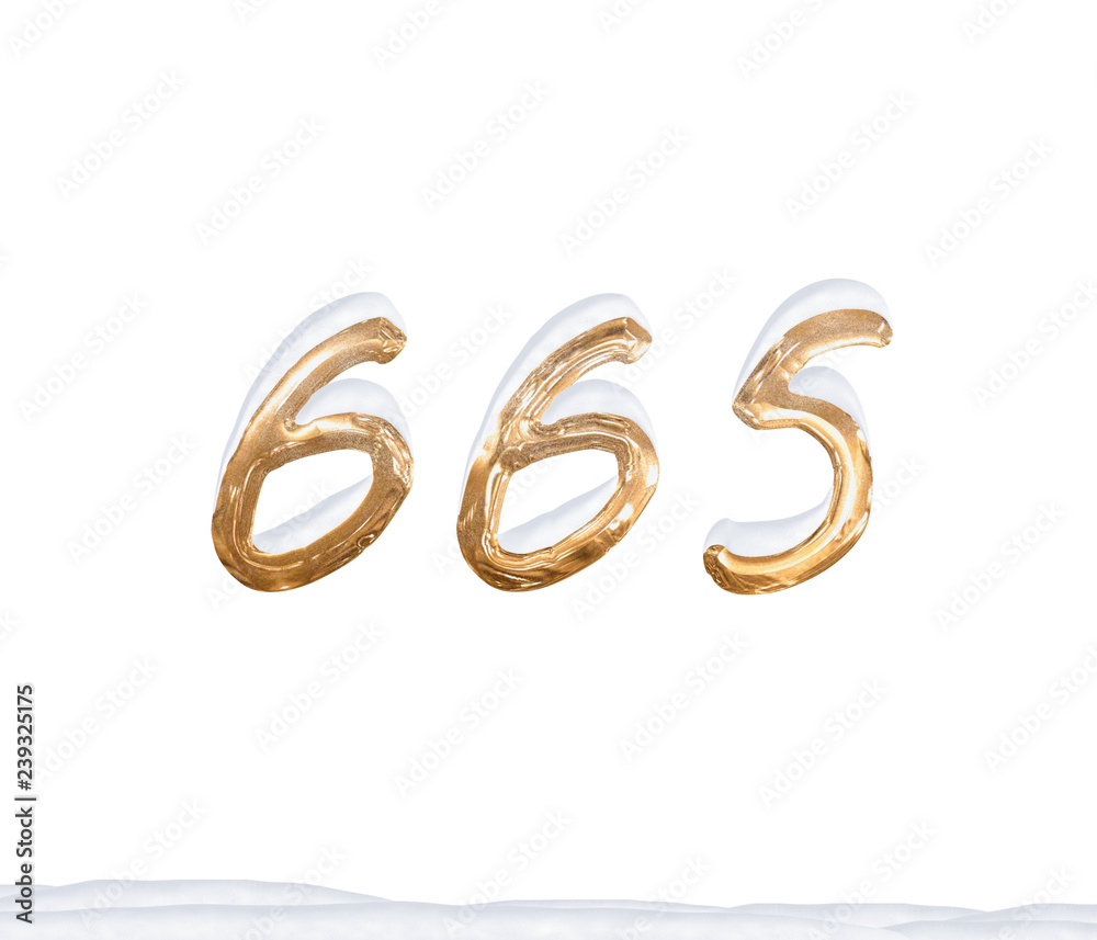 Gold Number 665 with Snow on white background Gold Number 665 with Snow on white background
