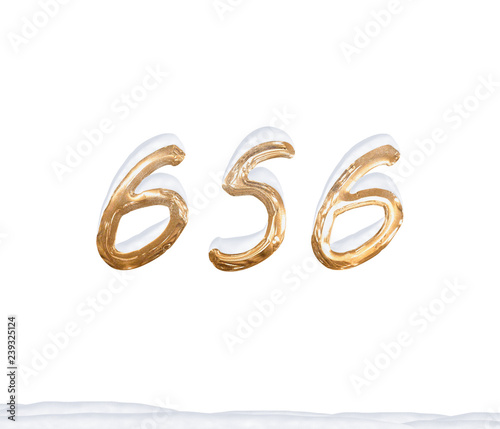 Gold Number 656 with Snow on white background