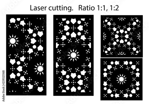 Set of decorative vector panels for laser cutting. Template for interior partition in arabesque style. Ratio 1:1,1:2