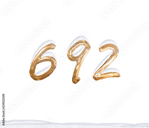 Gold Number 692 with Snow on white background