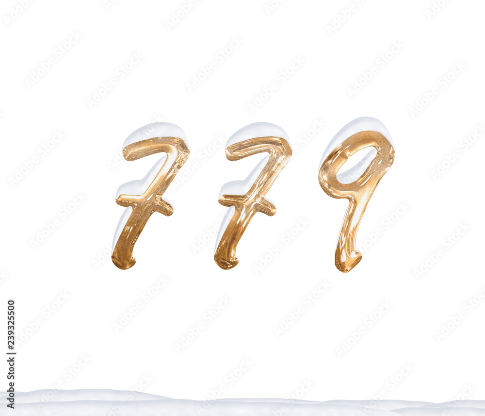 Gold Number 779 with Snow on white background Gold Number 779 with Snow on white background