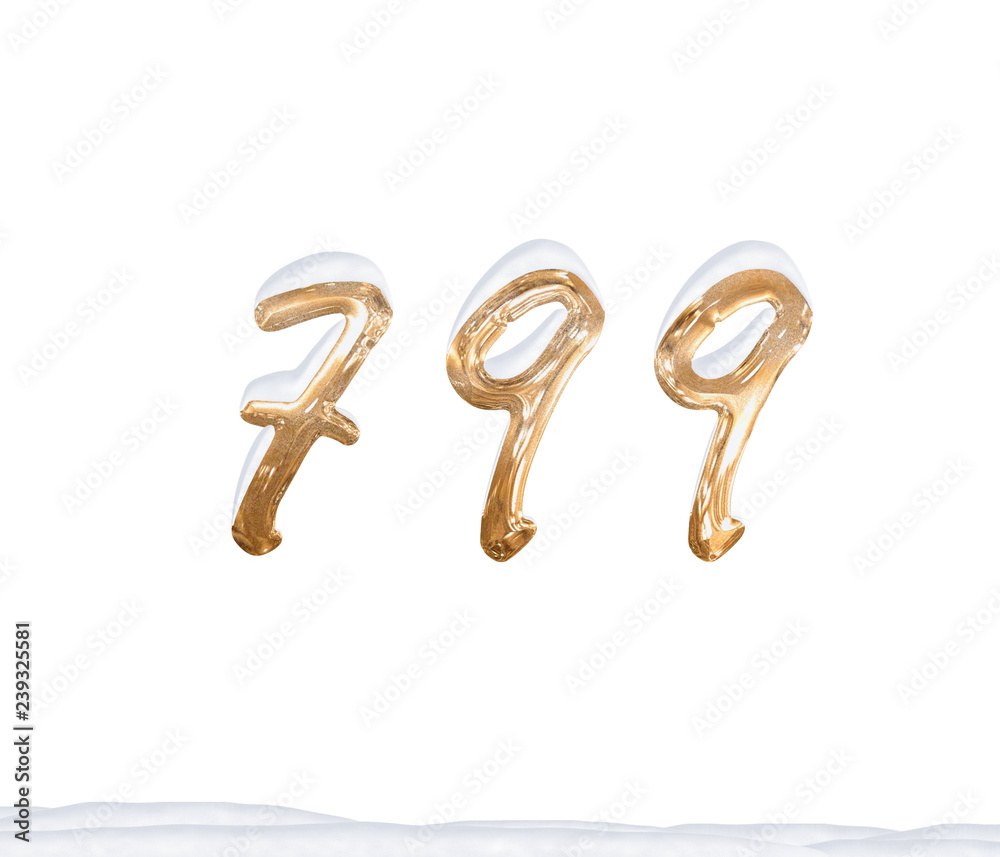 Gold Number 799 with Snow on white background Gold Number 799 with Snow on white background