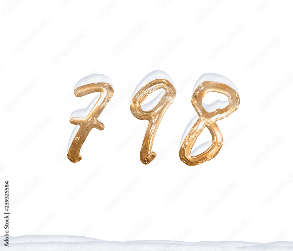 Gold Number 798 with Snow on white background Gold Number 798 with Snow on white background