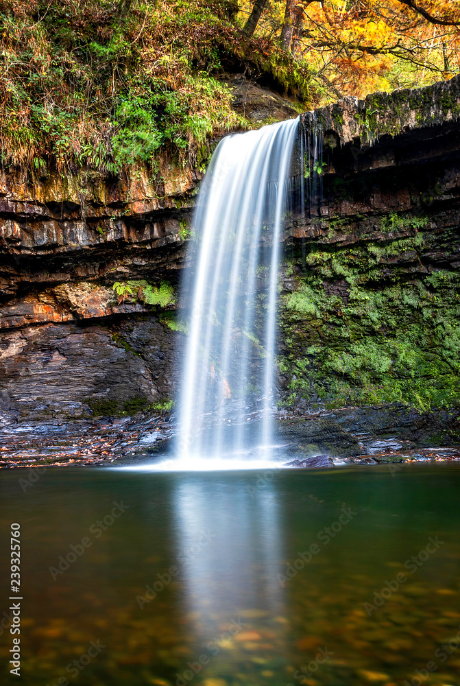 Obraz premium Lady Falls (Sgwd Gwladys) waterfall on the Elidir Trail at the Brecon national park Wales UK