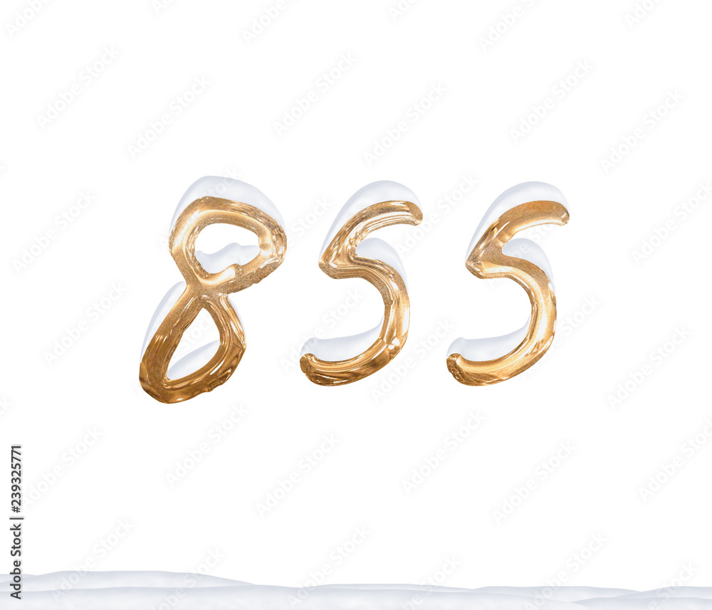 Gold Number 855 with Snow on white background Gold Number 855 with Snow on white background