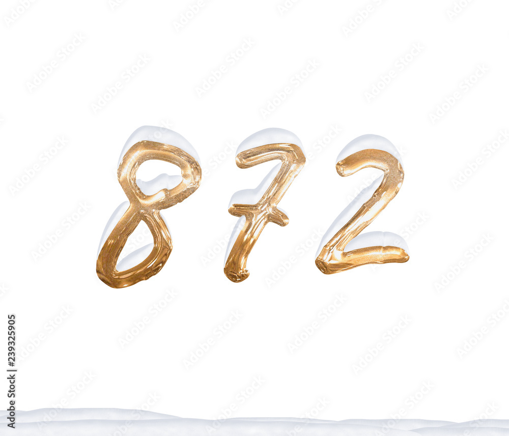 Gold Number 872 with Snow on white background Gold Number 872 with Snow on white background