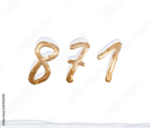 Gold Number 871 with Snow on white background
