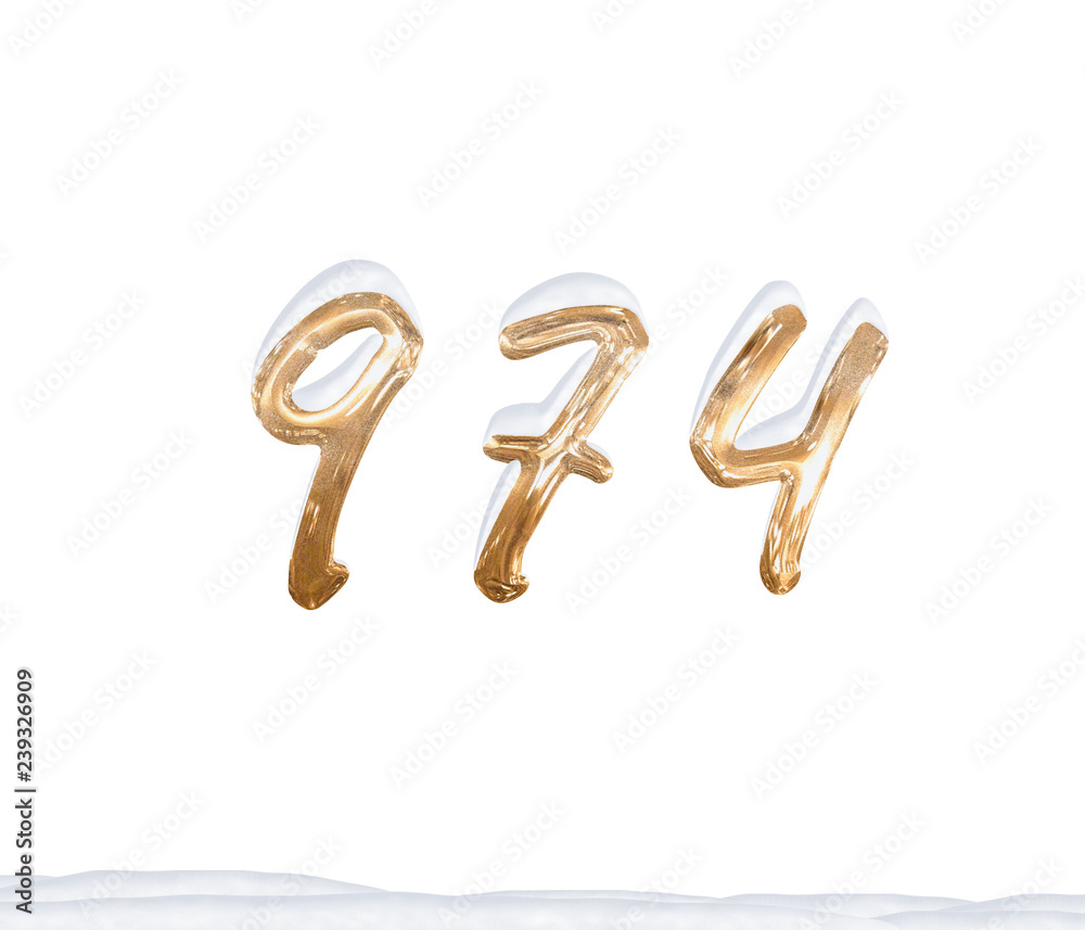 Gold Number 974 with Snow on white background Gold Number 974 with Snow on white background
