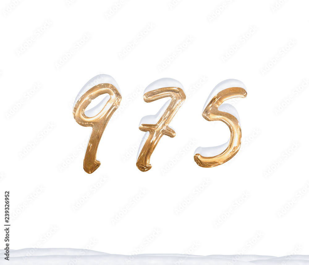 Gold Number 975 with Snow on white background Gold Number 975 with Snow on white background