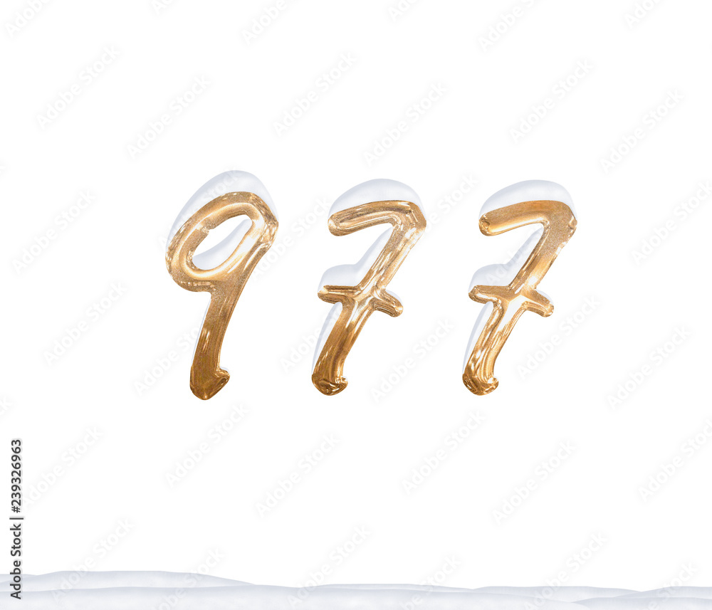 Gold Number 977 with Snow on white background Gold Number 977 with Snow on white background