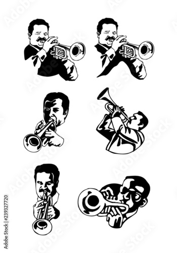 jazzman with trumpet black and white icons