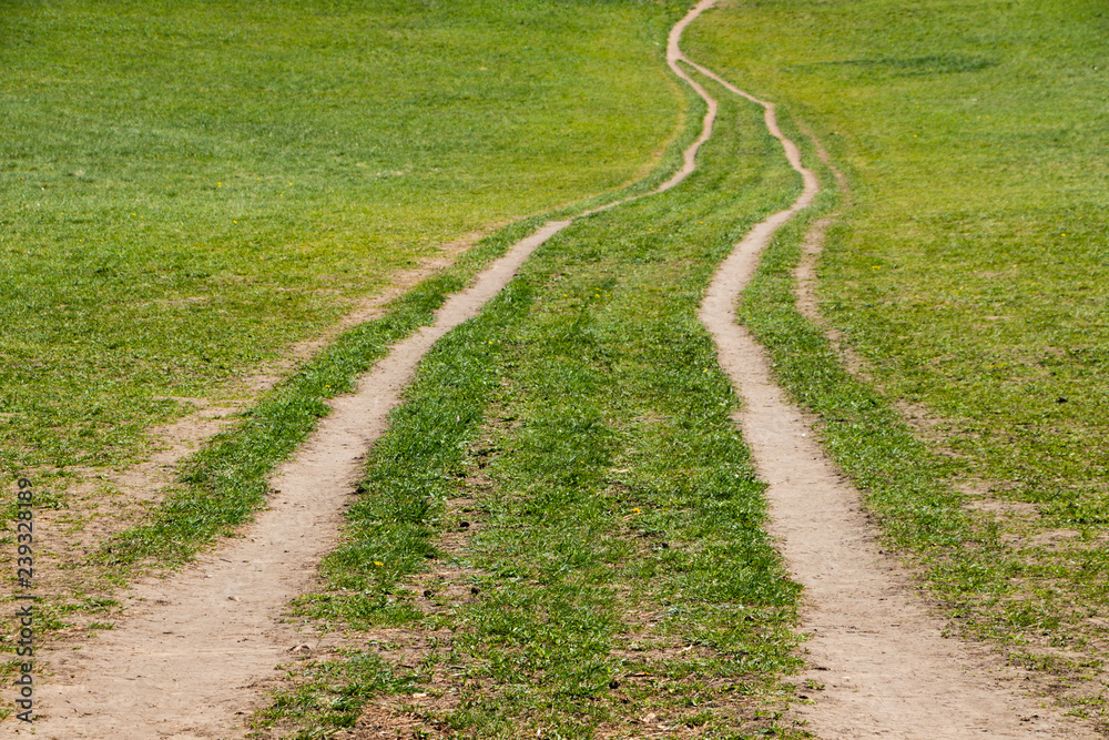 The path in the green field extending into the distance. The path in the green field extending into the distance.