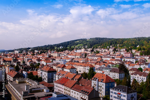 Aerial view of La Chaux de Fonds cityscape, Switzerland