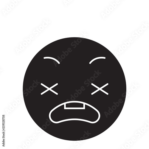 Anxious emoji black vector concept icon. Anxious emoji flat illustration, sign, symbol