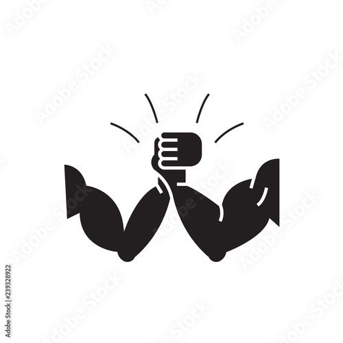 Arm-wrestling black vector concept icon. Arm-wrestling flat illustration, sign, symbol