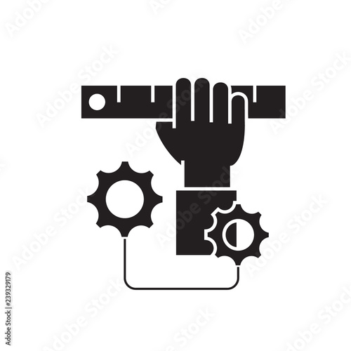 Automated proccess black vector concept icon. Automated proccess flat illustration, sign, symbol