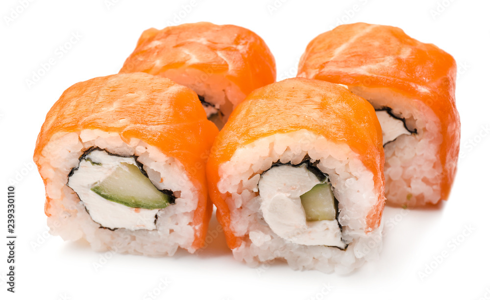 Tasty sushi rolls on white background Tasty sushi rolls on white background