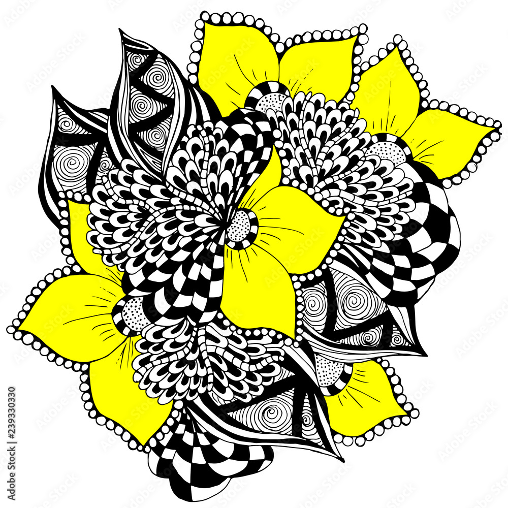 Obraz premium Psychedelic pattern. For meditation, soothing, twisting elements. Doodle drawn by hand