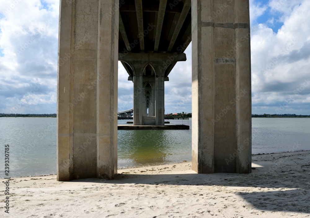 Below bridge span at the river's edge Florida, USA