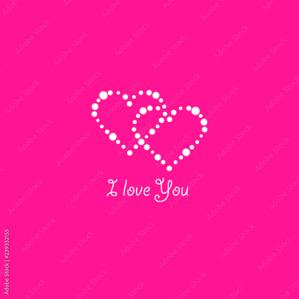 Heart of the lamps on a pink background. Valentines day card. Heart with inscription I Love You. Vector illustration