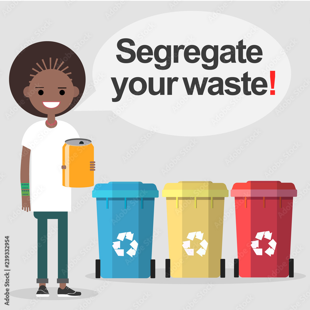 Segregate your waste. Conceptual illustration.flat cartoon design Stock