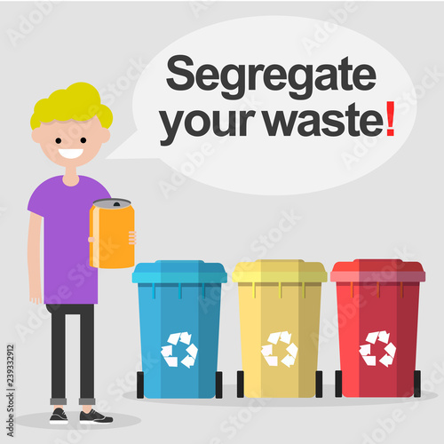 Segregate your waste. Conceptual illustration.flat cartoon design
