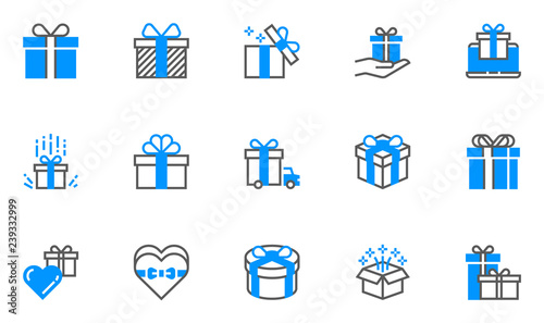 Gift and Surprise Vector Flat Line Icons Set. Gift Box Tied with Ribbon and Decorated with a Bow. Editable Stroke. 48x48 Pixel Perfect.