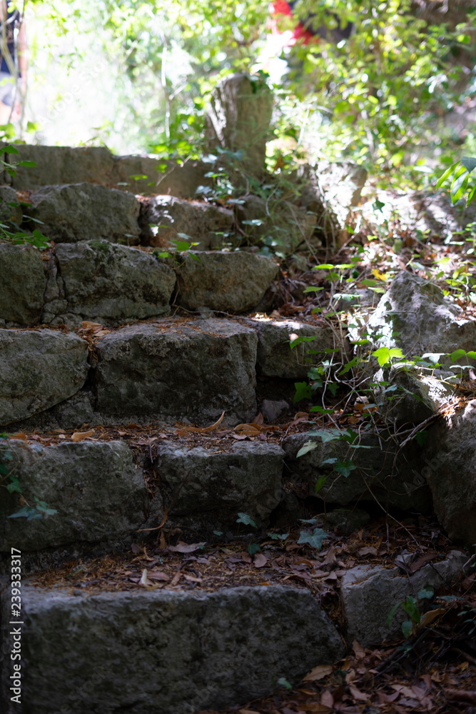 Well lit stone staircase