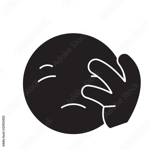Disapointed emoji black vector concept icon. Disapointed emoji flat illustration, sign, symbol