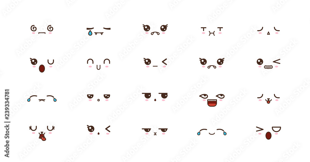 Kawaii smile emoticons. Japanese emoji