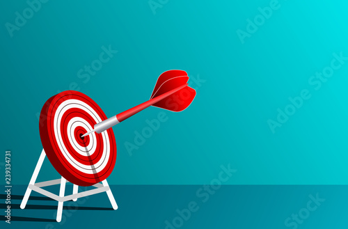 red arrows darts in target circle. business success goal. on background blue. creative idea. leadership. cartoon vector illustration