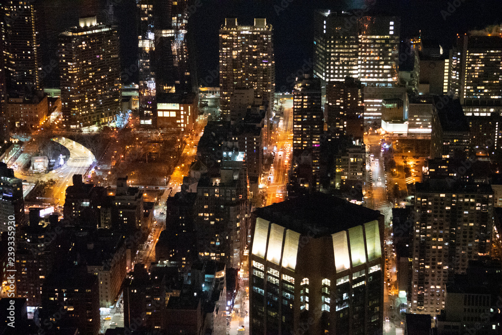 Streets of New York from above at night