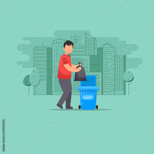 Man throws garbage in the trash
