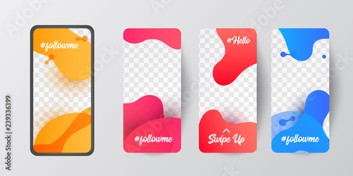 Editable Stories template. Streaming. Set of plastic liquid gradient waves fluid banners. Dynamic plastic liquid gradient waves