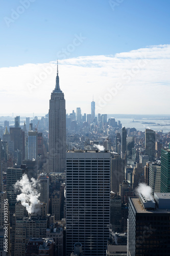 Empire state building in New York skyline from above