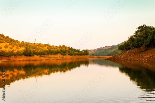 water reflection with blue sky