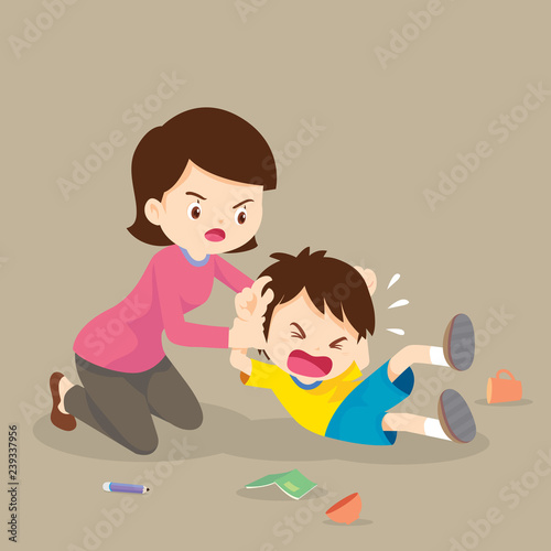 Mother handle angry boy