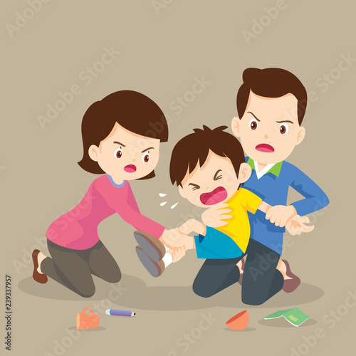 Father and Mother handle angry boy