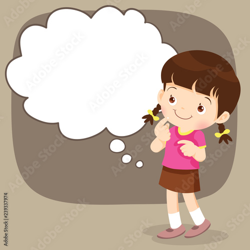 children girl stand thinking actions