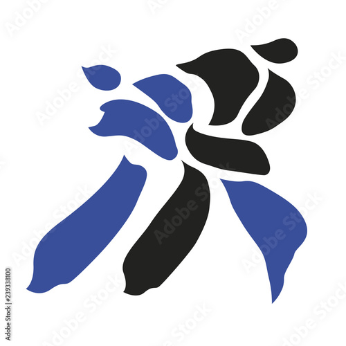 Judo sign. Wrestling logo. Two martial judokas making a throw at competitions. Judo fighters icon. Ideal for t-shirt, gym, packaging design, cover etc.