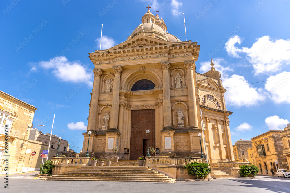 Gozo, Malta - May 22nd 2018 - A catholic church in a blue sky day in Gozo island in the north of Malta