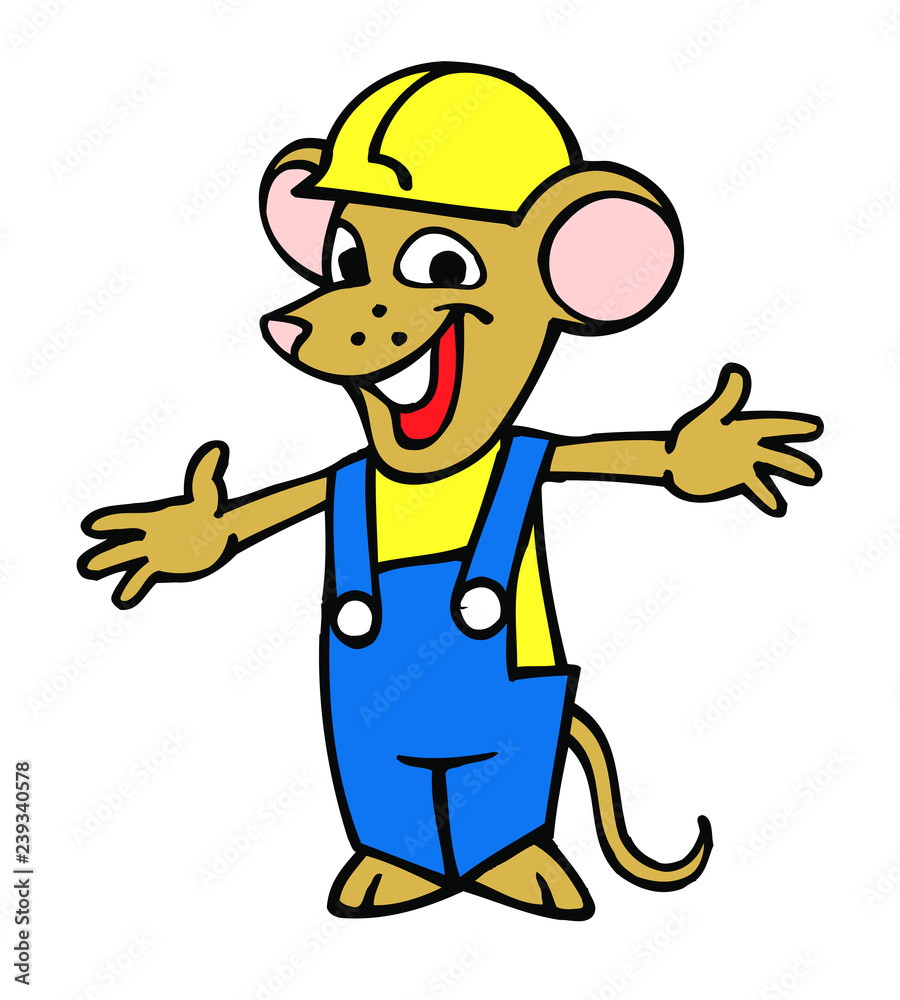 mouse mascot worker with safety helmet and blue overalls cartoon Stock  Vector | Adobe Stock