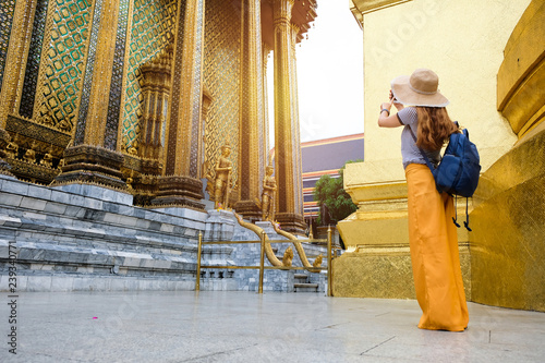 Sticker Beautiful Asian tourists visiting Wat Phra Kaew.