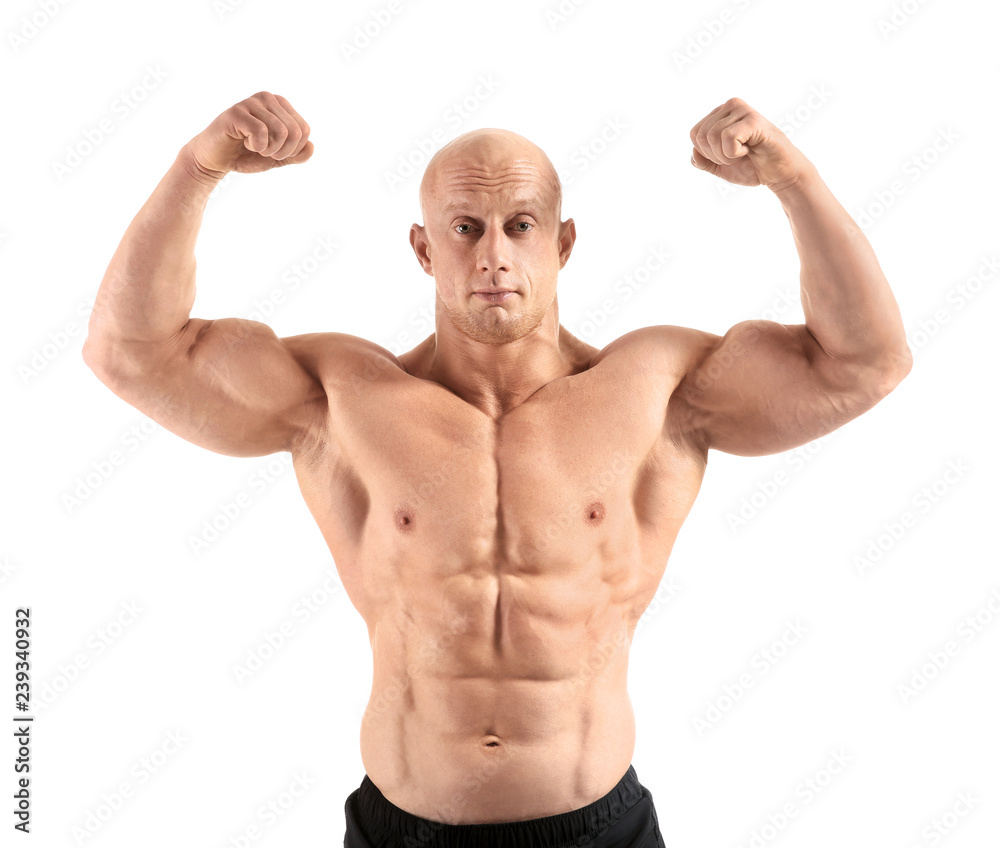 Muscular bodybuilder on white background Muscular bodybuilder on white background