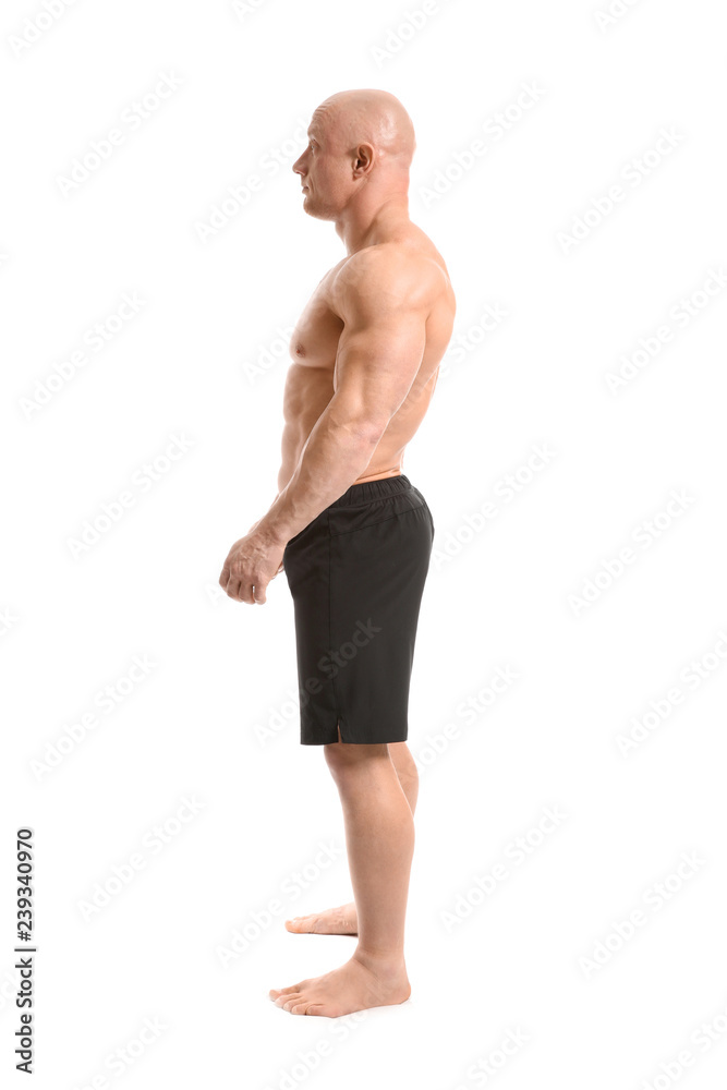 Muscular bodybuilder on white background Muscular bodybuilder on white background