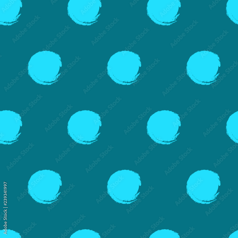 Vector seamless pattern with brush strokes. Grunge background with turquoise circles. For wallpaper, wrapping paper, banner, print for clothes. Colorful background for printed products. EPS10.